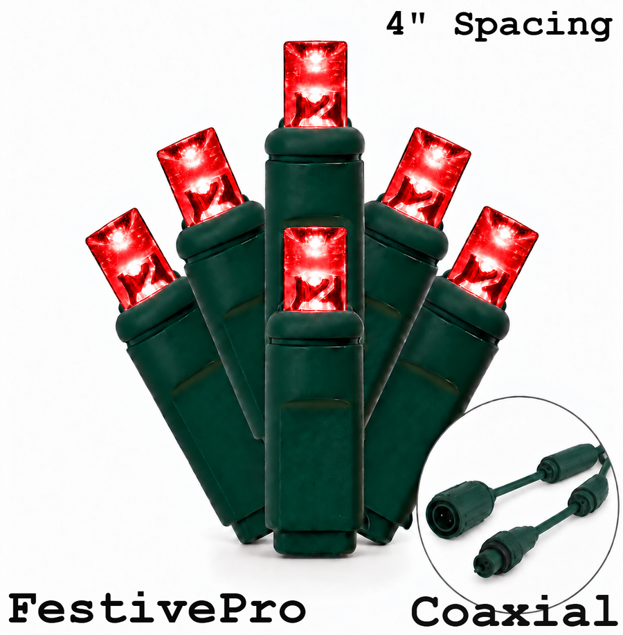 Red FestivePro 5MM LED Light Set - 70 Lights - 4" Spacing - Green Wire Red- 70 Ct - 4"- Green