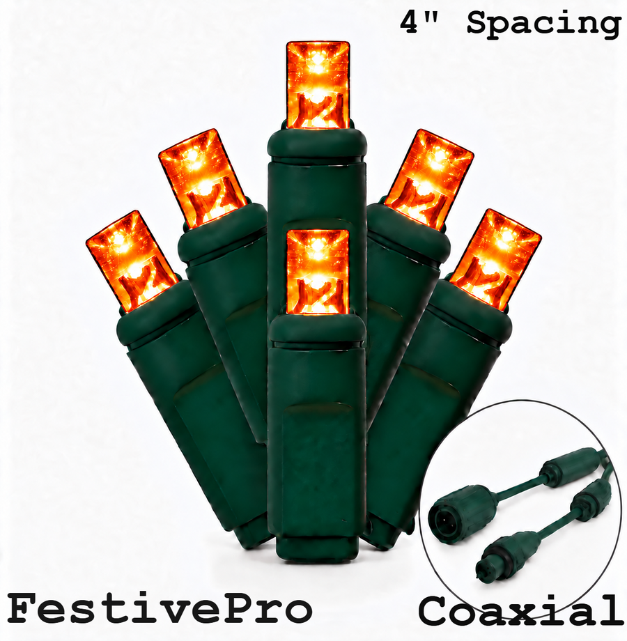 Orange FestivePro 5MM LED Light Set - 70 Lights - 4" Spacing - Green Wire Orange- 70 Ct - 4"- Green