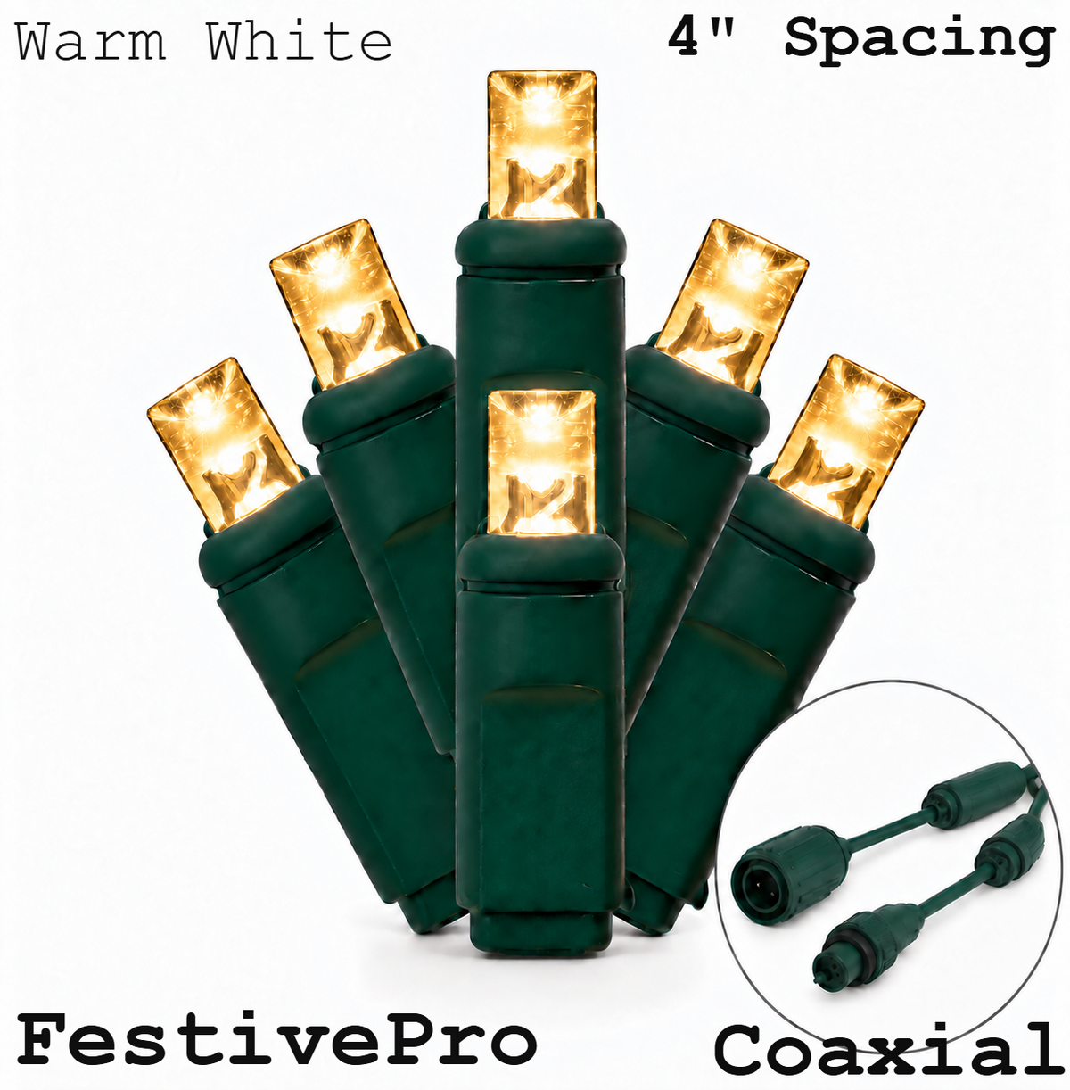 Warm White FestivePro 5MM LED Light Set - 70 Lights - 4" Spacing - Green Wire — view 1