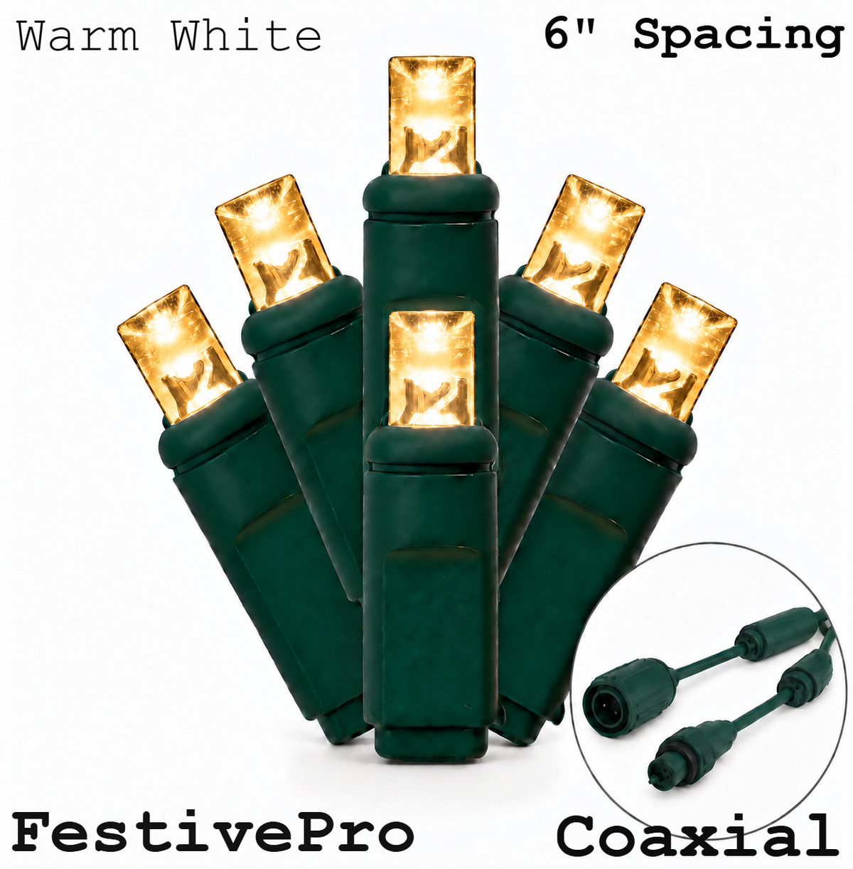 Warm White FestivePro 5MM LED Light Set - 100 Lights - 6" Spacing - Green Wire — view 1