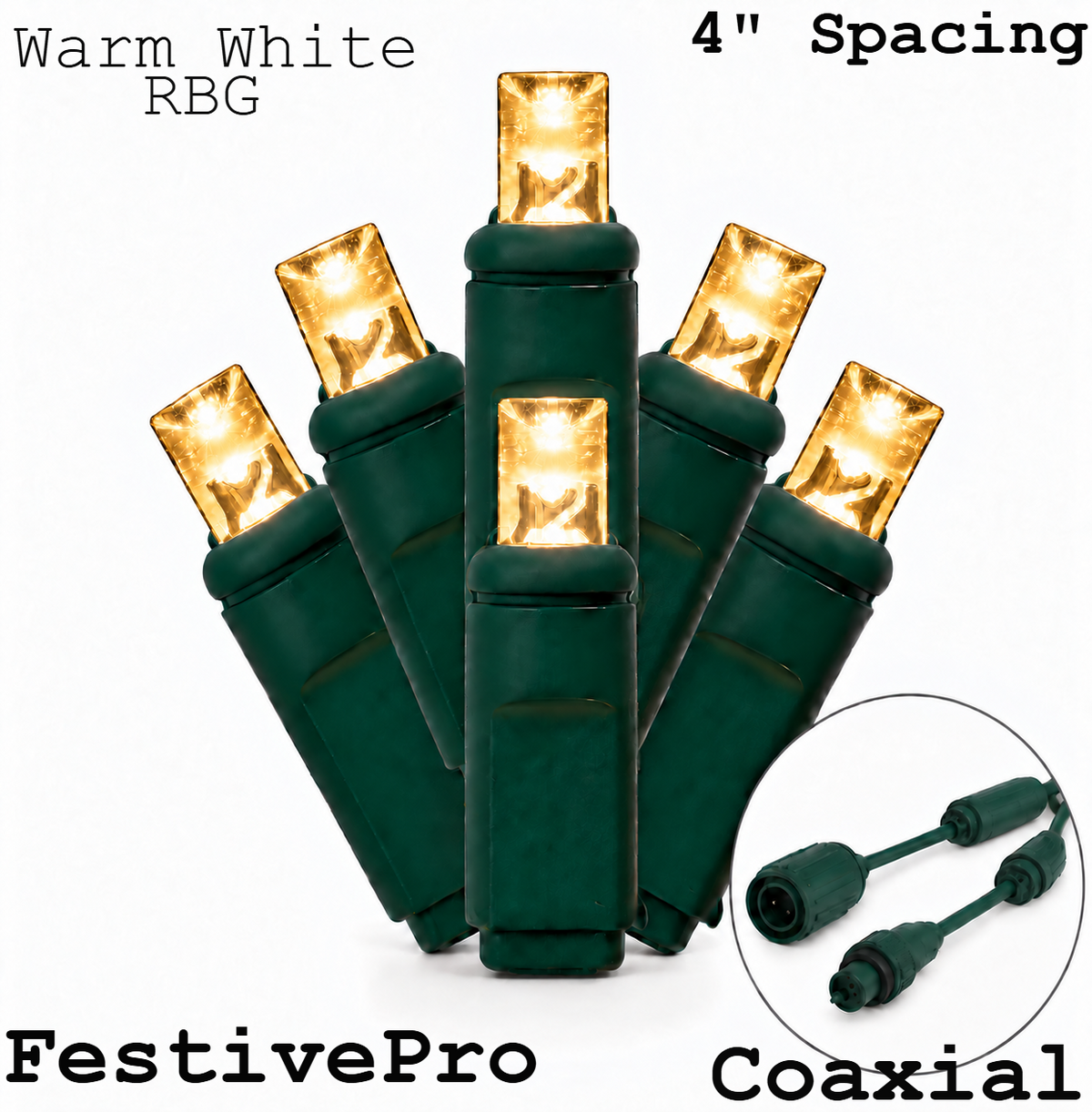 RGB/Warm White FestivePro RGBWW 5MM LED Light Set - 70 Lights - 4" Spacing - Green Wire — view 1