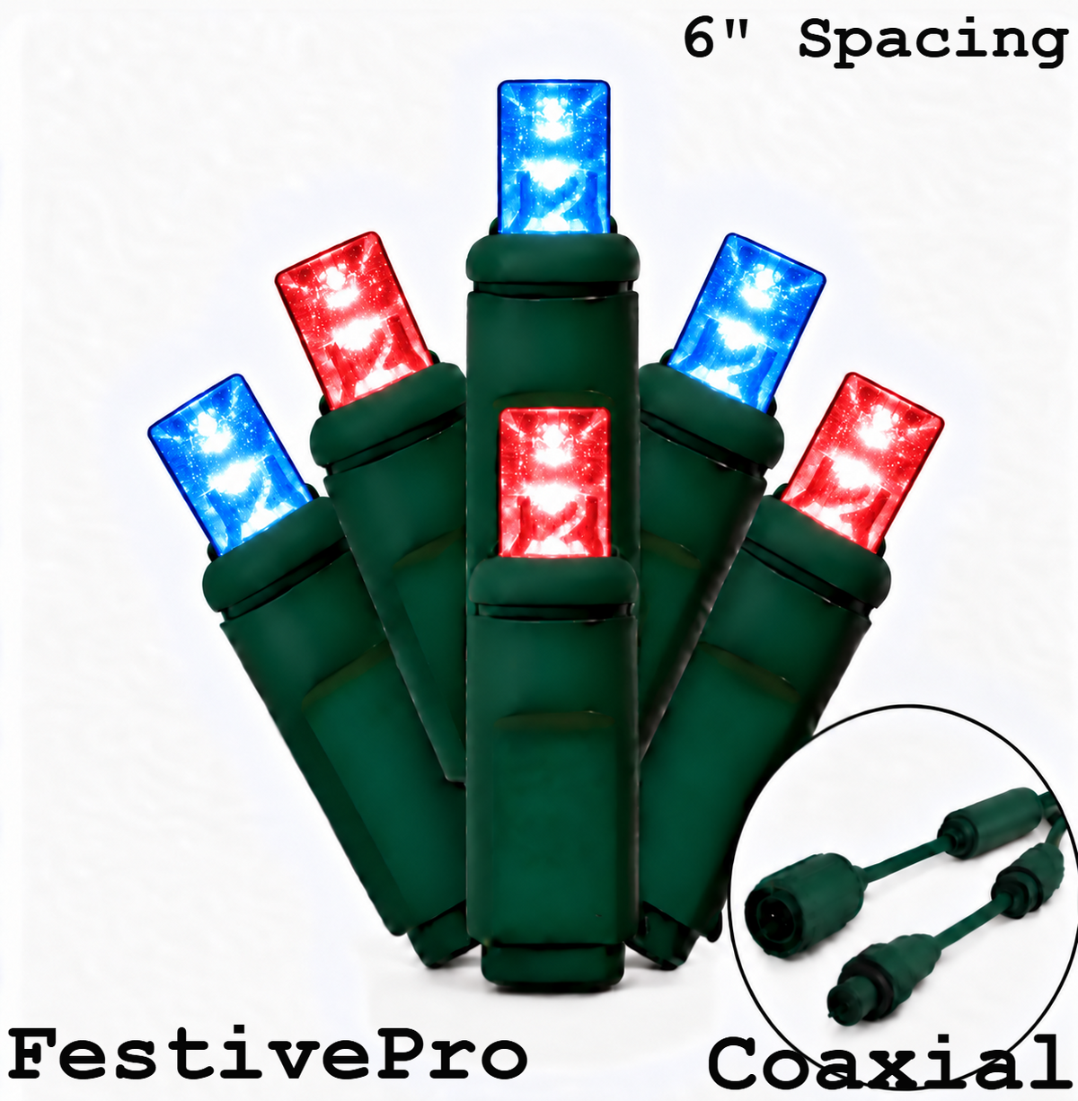 Red/Blue FestivePro 5MM LED Light Set - 50 Lights - 6" Spacing - Green Wire — view 1