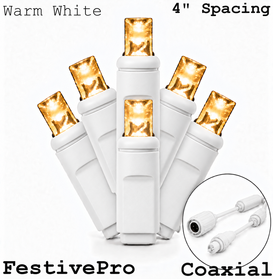 Warm White FestivePro 5MM LED Light Set - 70 Lights - 4" Spacing - White Wire Warm White- 70 Ct - 4"- White