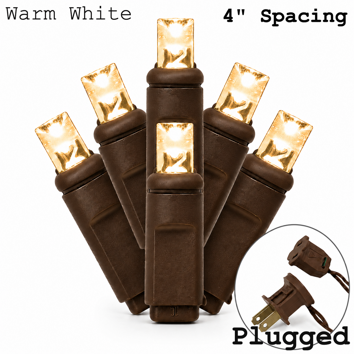 Warm White 5MM LED Light Set - 70 Lights - 4" Spacing - Brown Wire — view 1