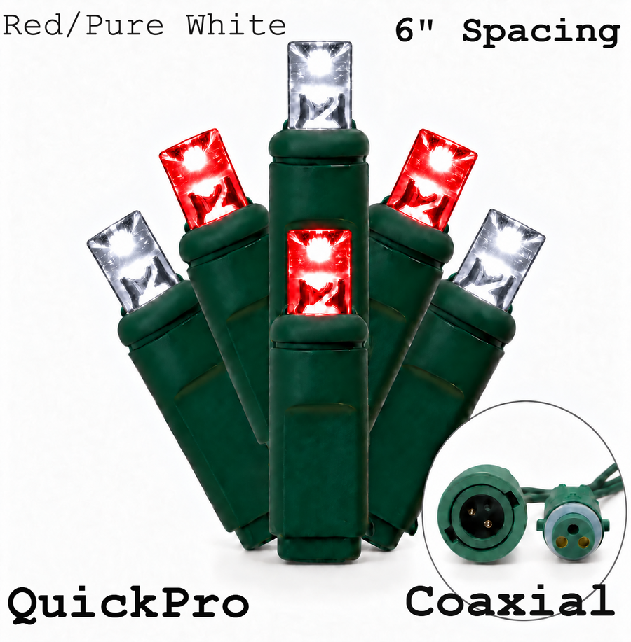 Red/Pure White QuickPro 5MM LED Light Set - 50 Lights - 6" Spacing - Green Wire Red-Pure White- 50 Ct - 6"- Green