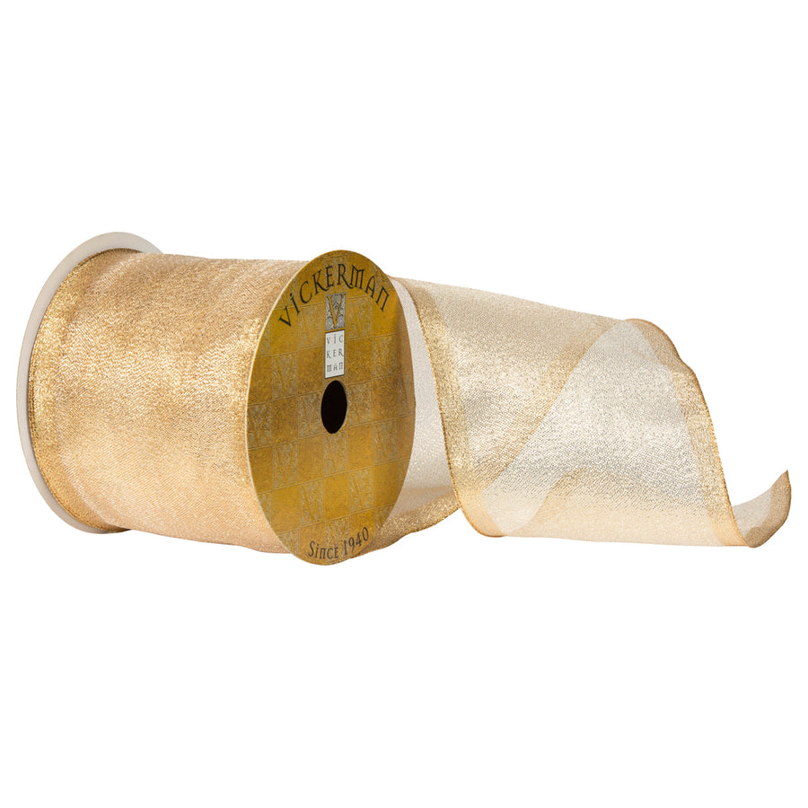 4" Ribbon - Shiny Wired - 10 Yard Roll - Champagne Champagne
