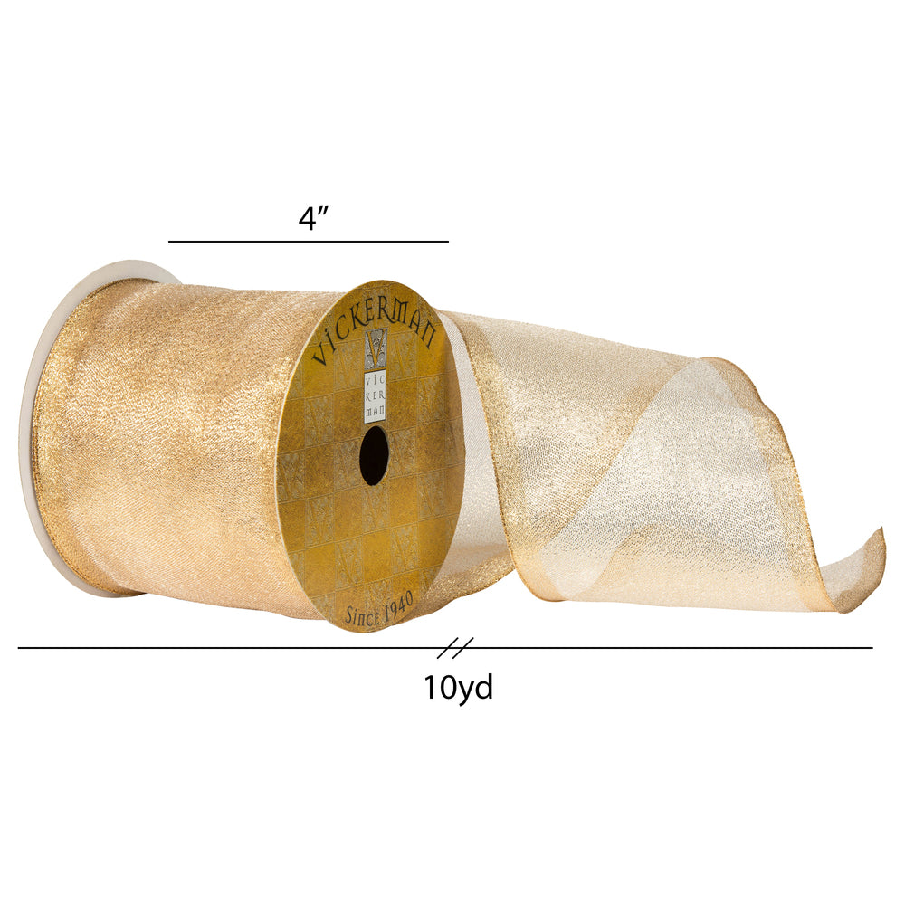 4" Ribbon - Shiny Wired - 10 Yard Roll - Champagne — view 4