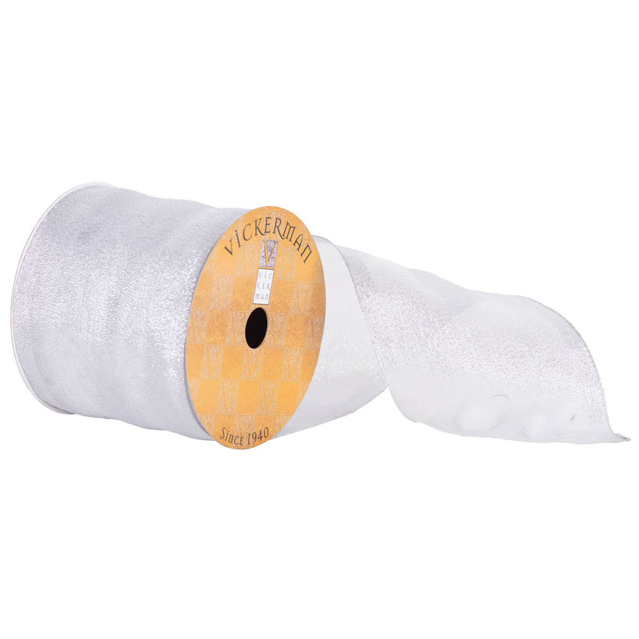 4" Ribbon - Shiny Wired - 10 Yard Roll - Silver Silver