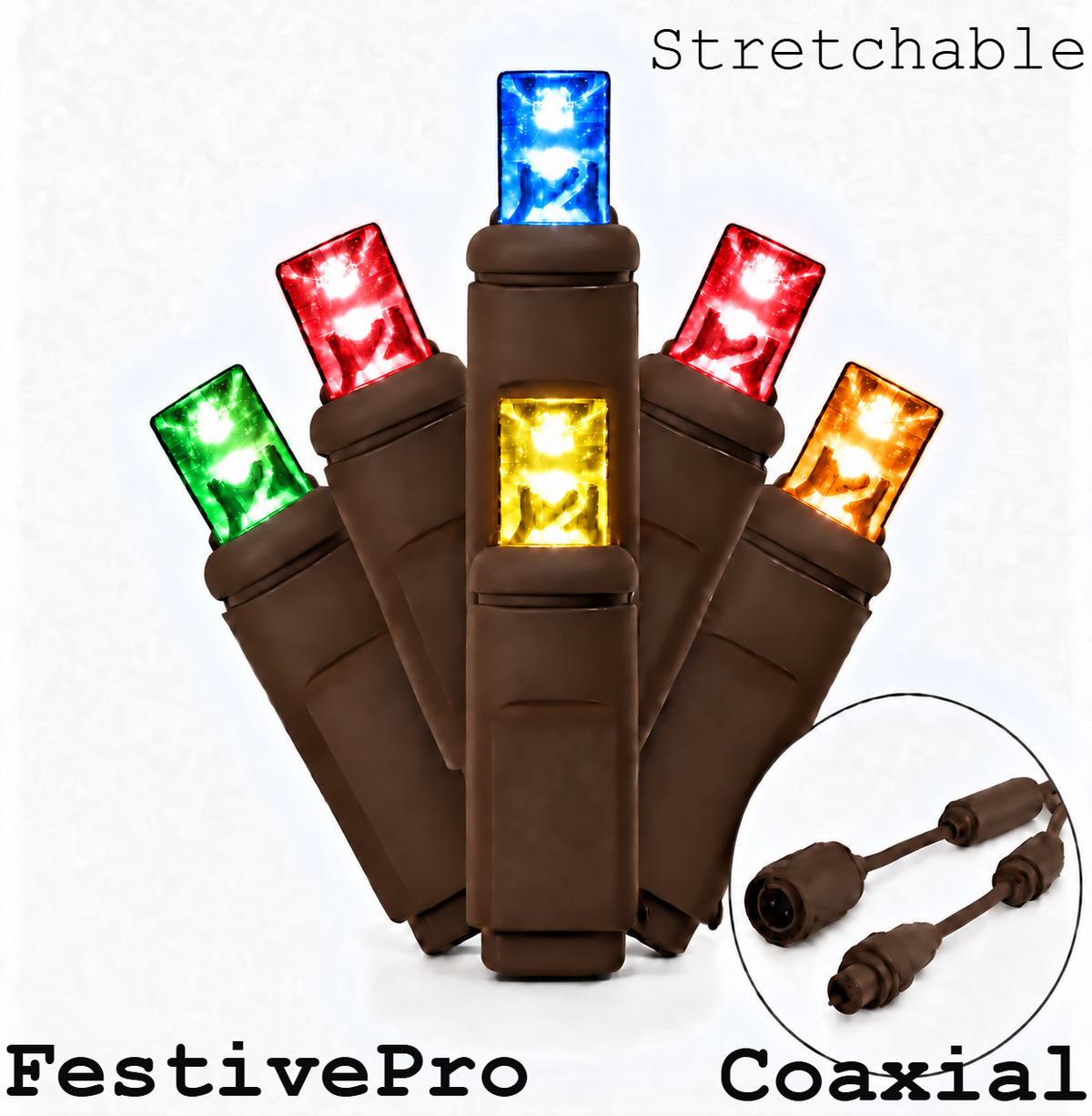 FestivePro Stretchable 5MM LED Light Set - 50 Lights - Multicolor - Brown Wire — view 1