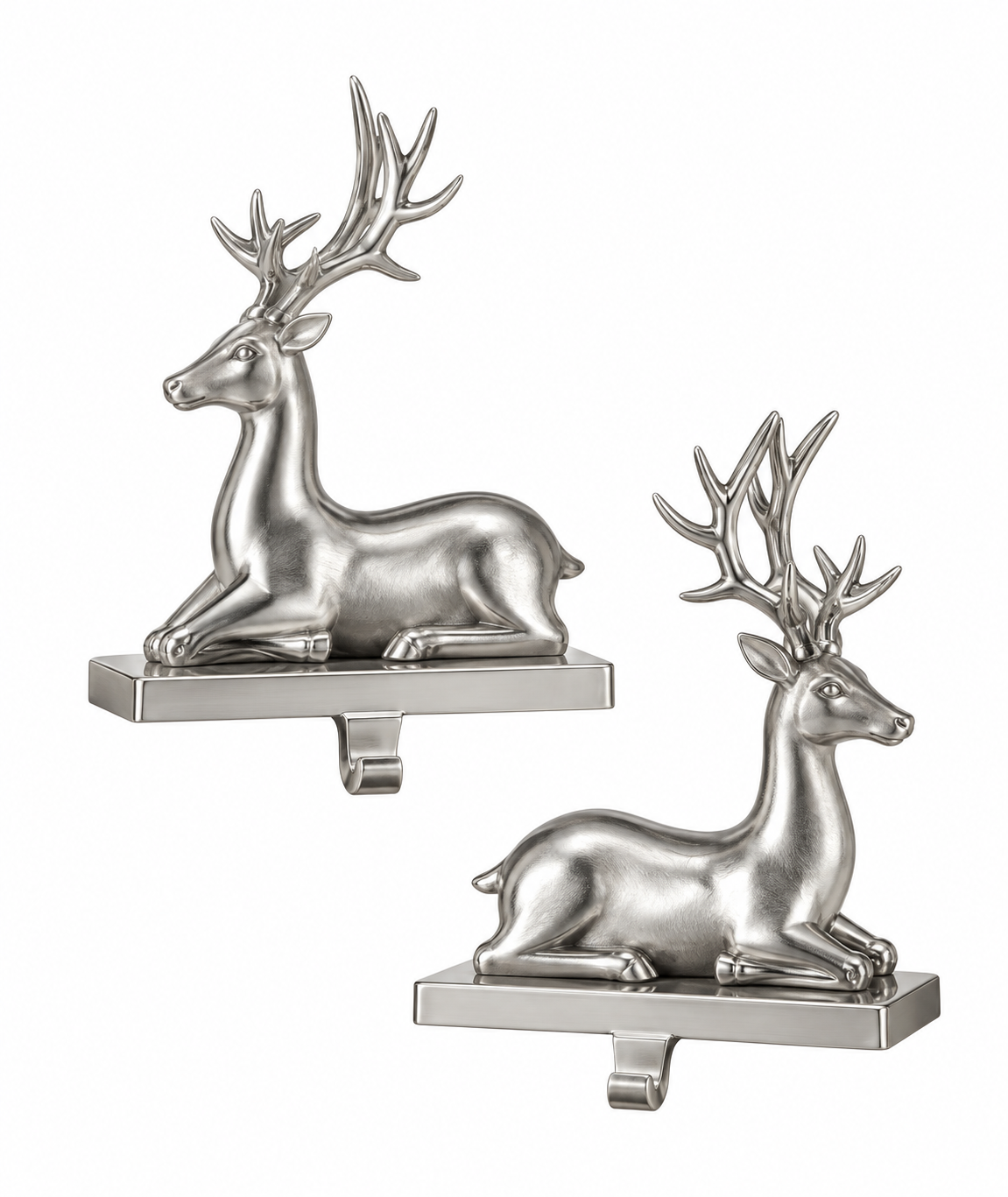 7.5" resin Sleek Deer Stocking Holder- Set of 2 - Silver — view 1