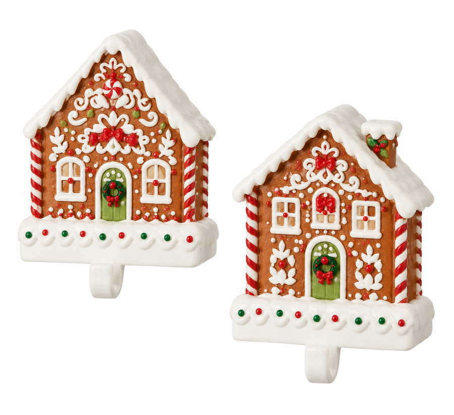 7 and 10" Gingerbread Stocking Holder - Set of 2
