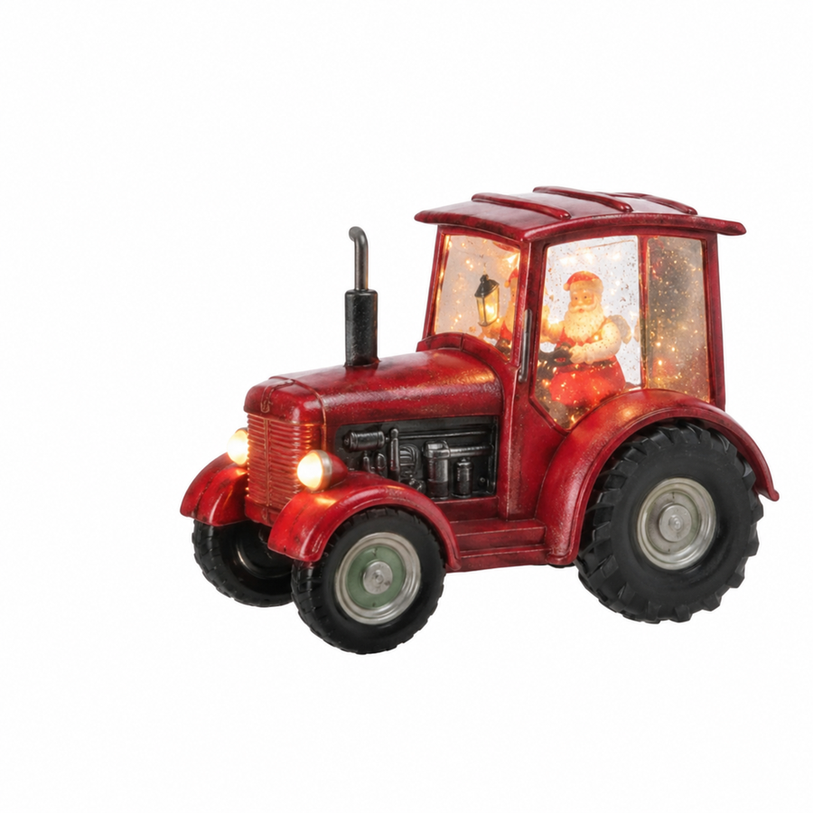 Santa Driving Red Tractor - 9" - LED Battery Timer