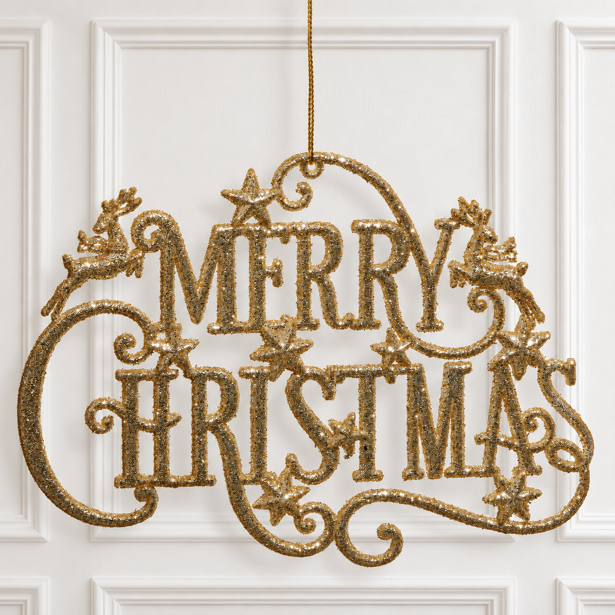 7.25" Gold Glitter Merry Christmas Ornament
