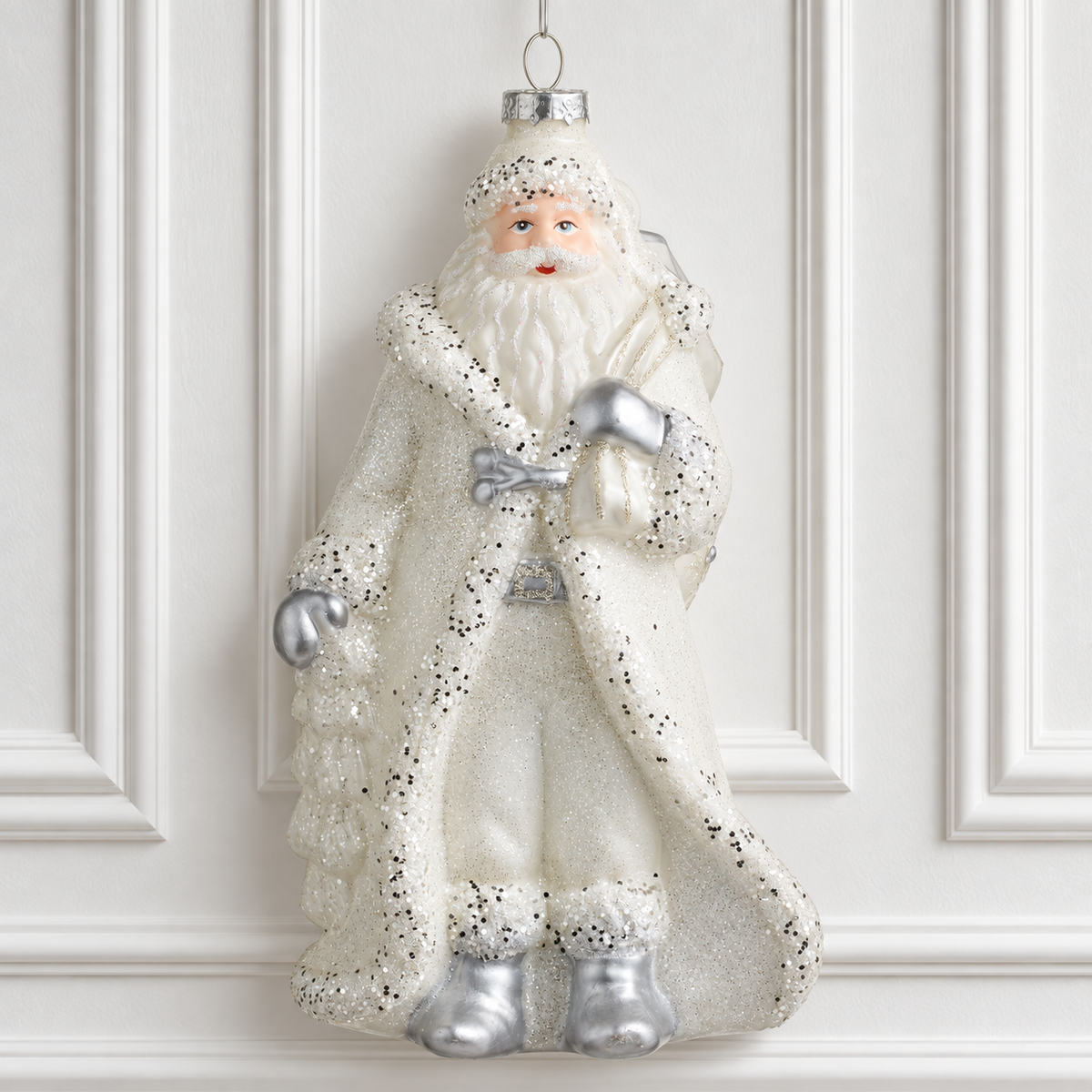 7.25" Artic Glitter Santa Ornament