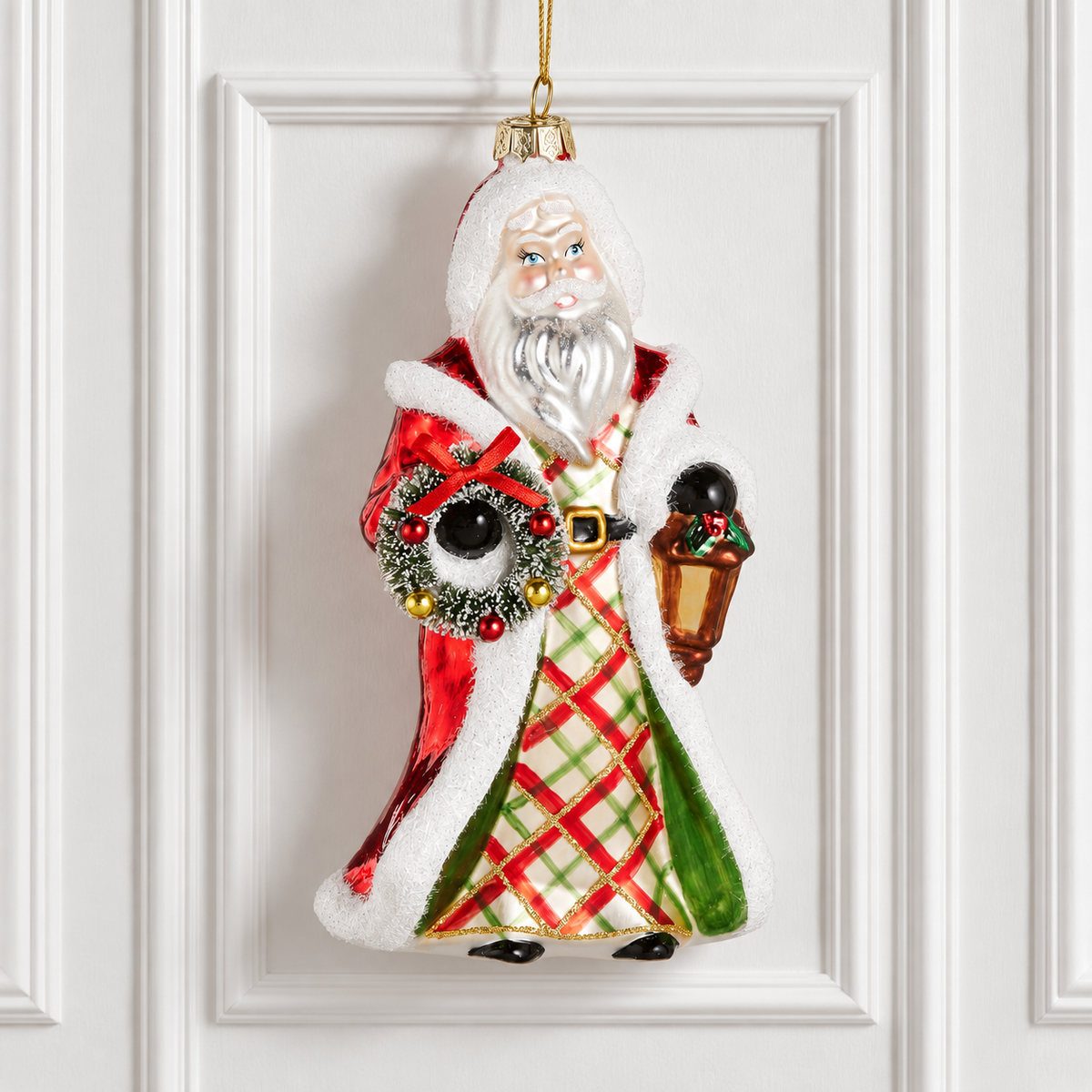 6.75" Plaid Santa Ornament