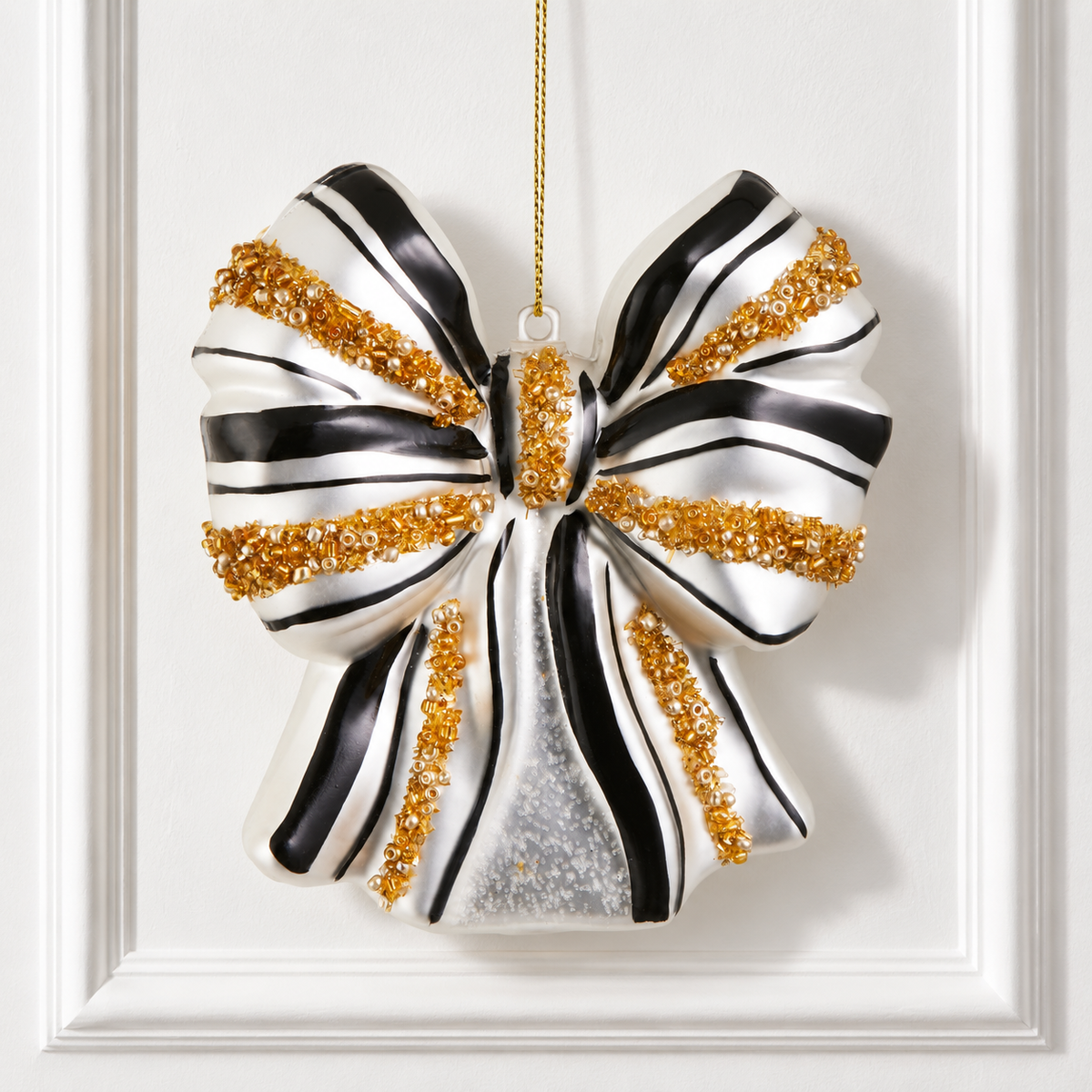 4.25" Black and Gold Sequin Bow Ornament