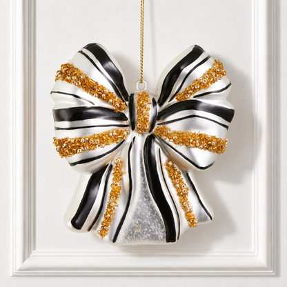 4.25" Black and Gold Sequin Bow Ornament