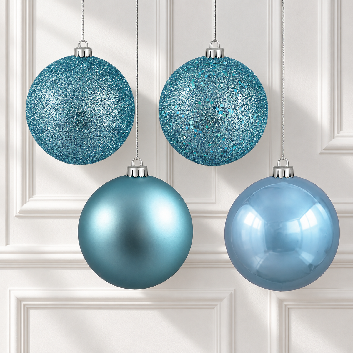 4" 4-Finish Shatterproof Ball Ornament Set - Baby Blue — view 2