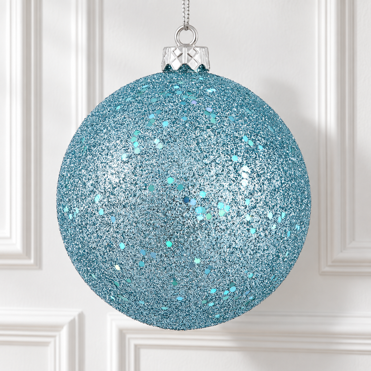 4" Shatterproof Ball Ornament - Baby Blue - Sequin - Bag of 6 — view 2