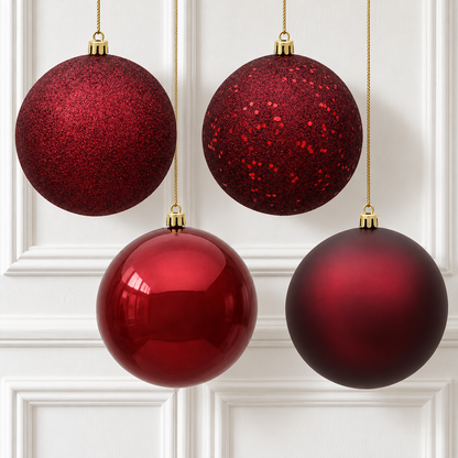 4" 4-Finish Shatterproof Ball Ornament Set - Burgundy — view 2