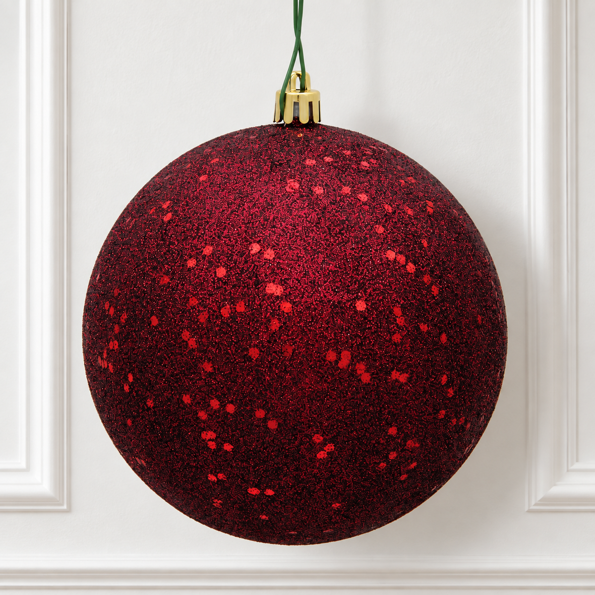 4" Shatterproof Ball Ornament - Burgundy - Sequin - UV Treated - Bag of 6 — view 2