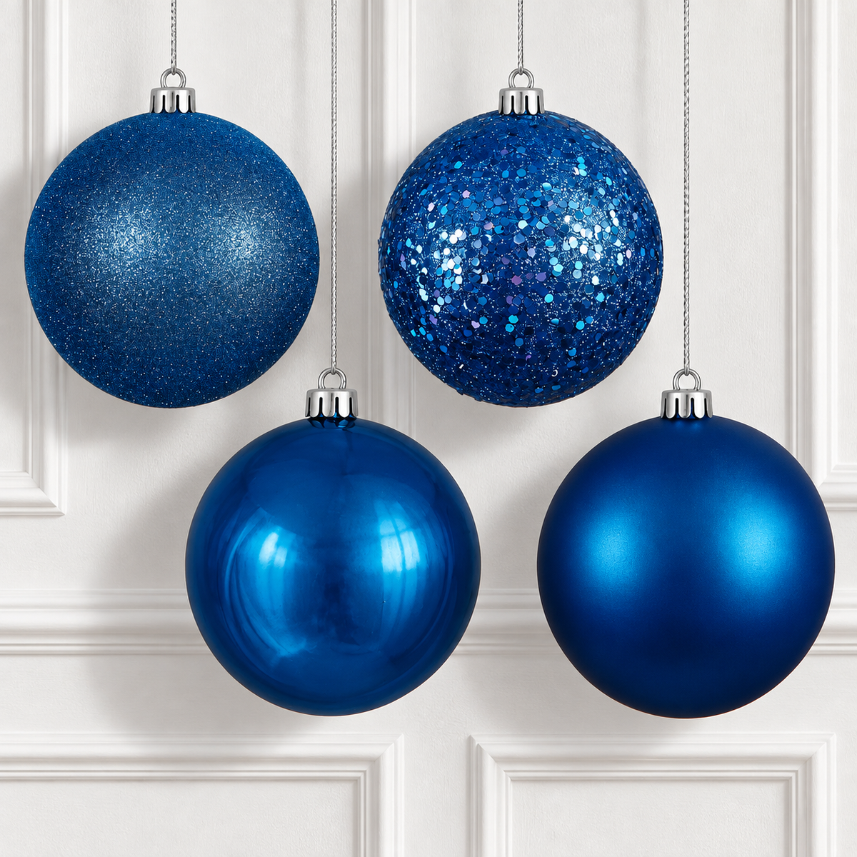 4" 4-Finish Shatterproof Ball Ornament Set - Blue — view 2