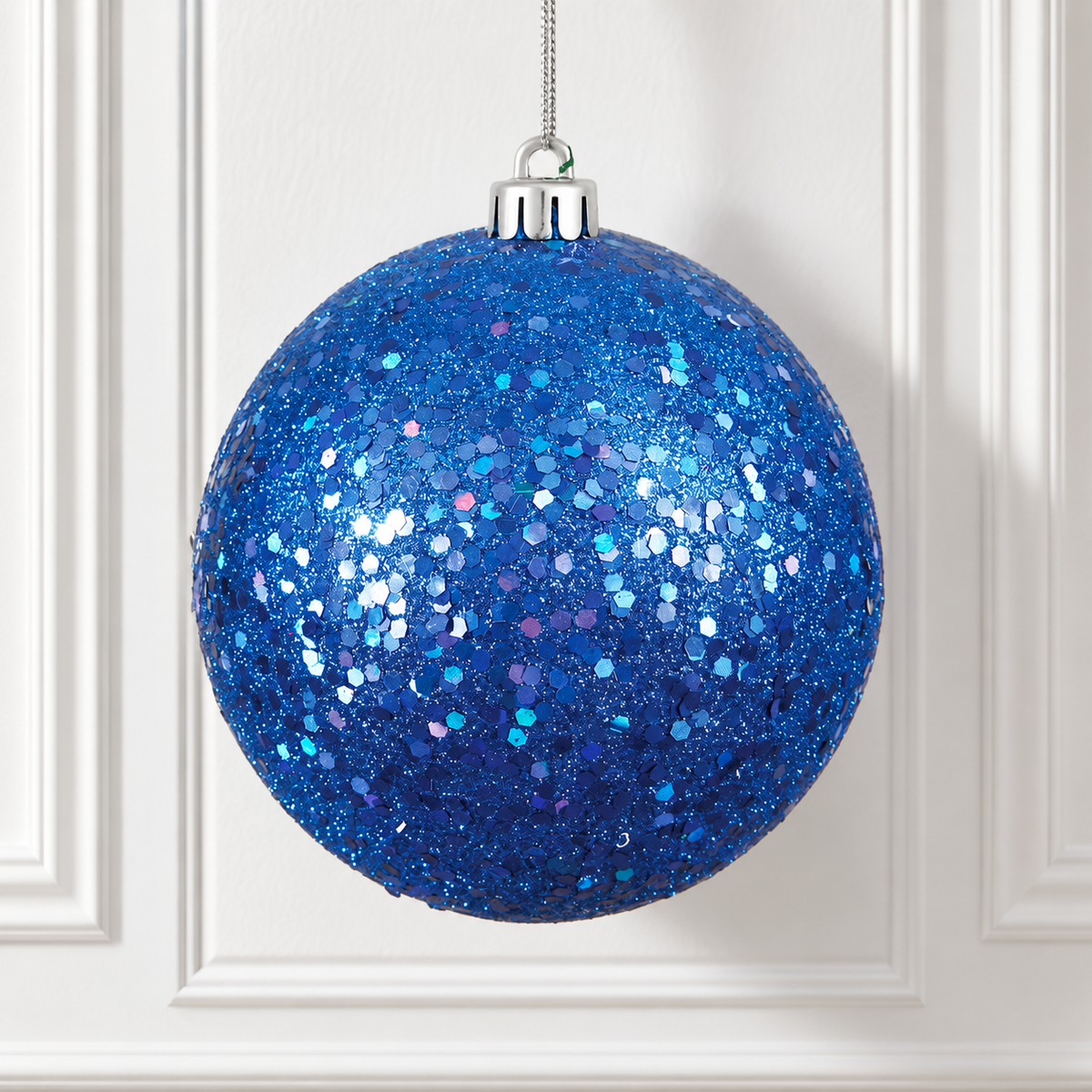 4" Shatterproof Ball Ornament - Blue - Sequin - Bag of 6 — view 2