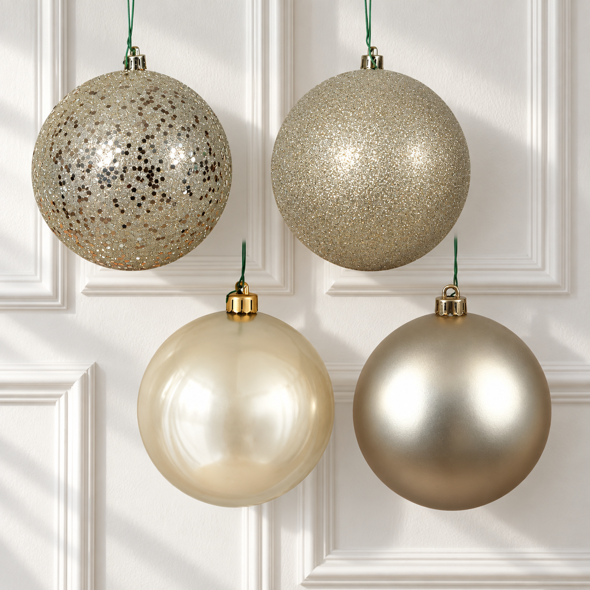 4" 4-Finish Shatterproof Ball Ornament Set - Champagne — view 2