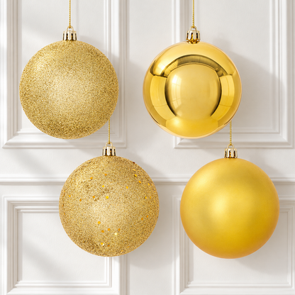 4" 4-Finish Shatterproof Ball Ornament Set - Gold — view 2