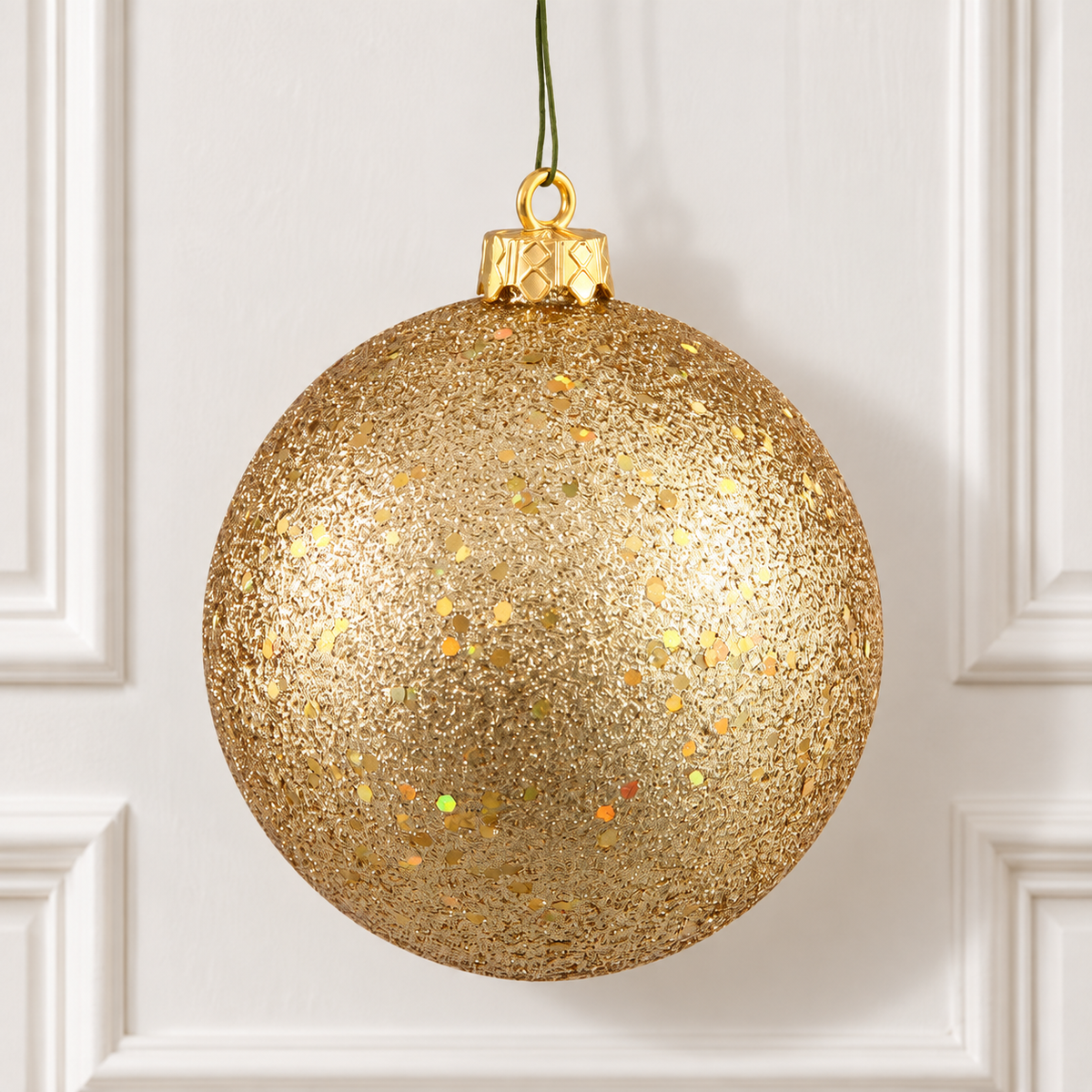 4" Shatterproof Ball Ornament - Gold - Sequin - UV Treated - Bag of 6 — view 2
