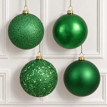 4" 4-Finish Shatterproof Ball Ornament Set - Green — view 2