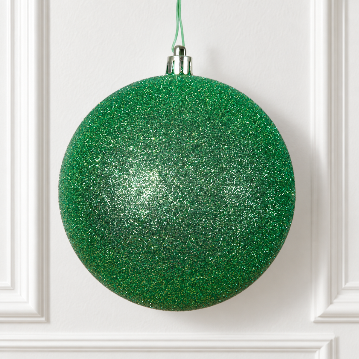 4" Shatterproof Ball Ornament - Green - Glitter - Bag of 6 — view 2