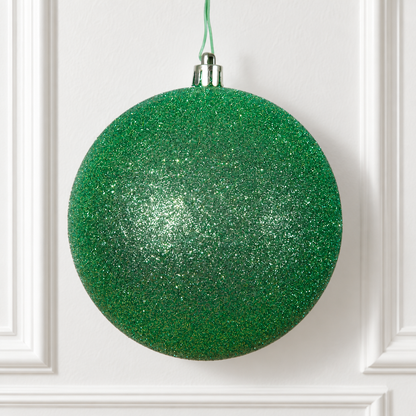 4" Shatterproof Ball Ornament - Green - Glitter - Bag of 6 — view 2