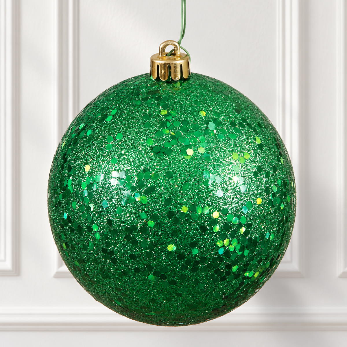 4" Shatterproof Ball Ornament - Green - Sequin - UV Treated - Bag of 6 — view 2