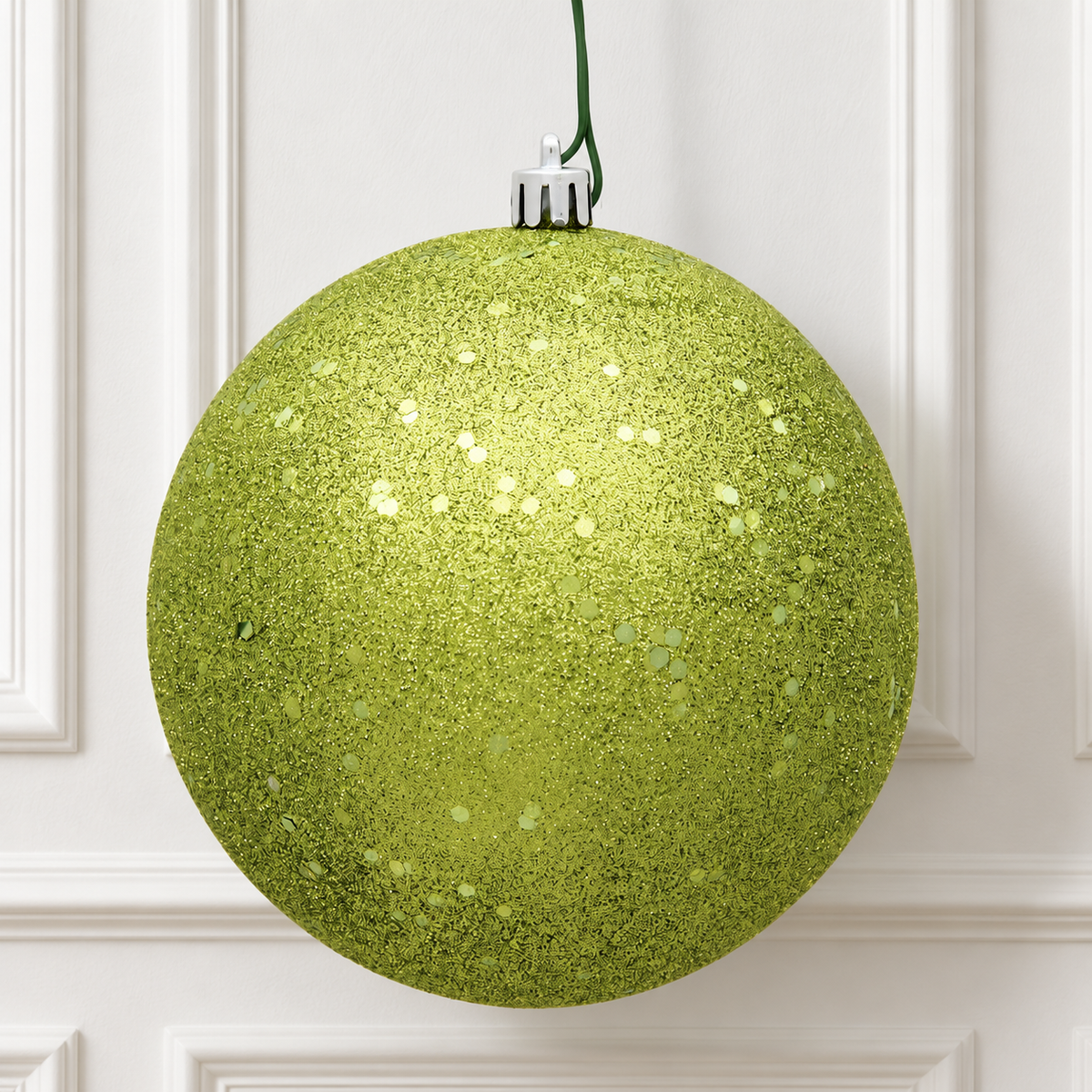 4" Shatterproof Ball Ornament - Lime - Sequin - UV Treated - Bag of 6 — view 2
