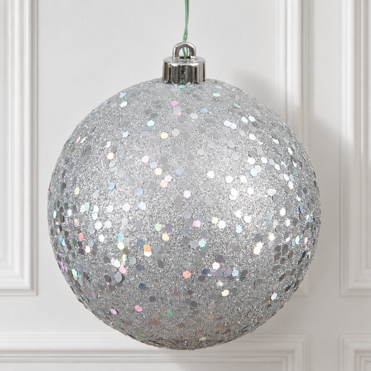 4" Shatterproof Ball Ornament - Silver - Sequin - UV Treated - Bag of 6 — view 2