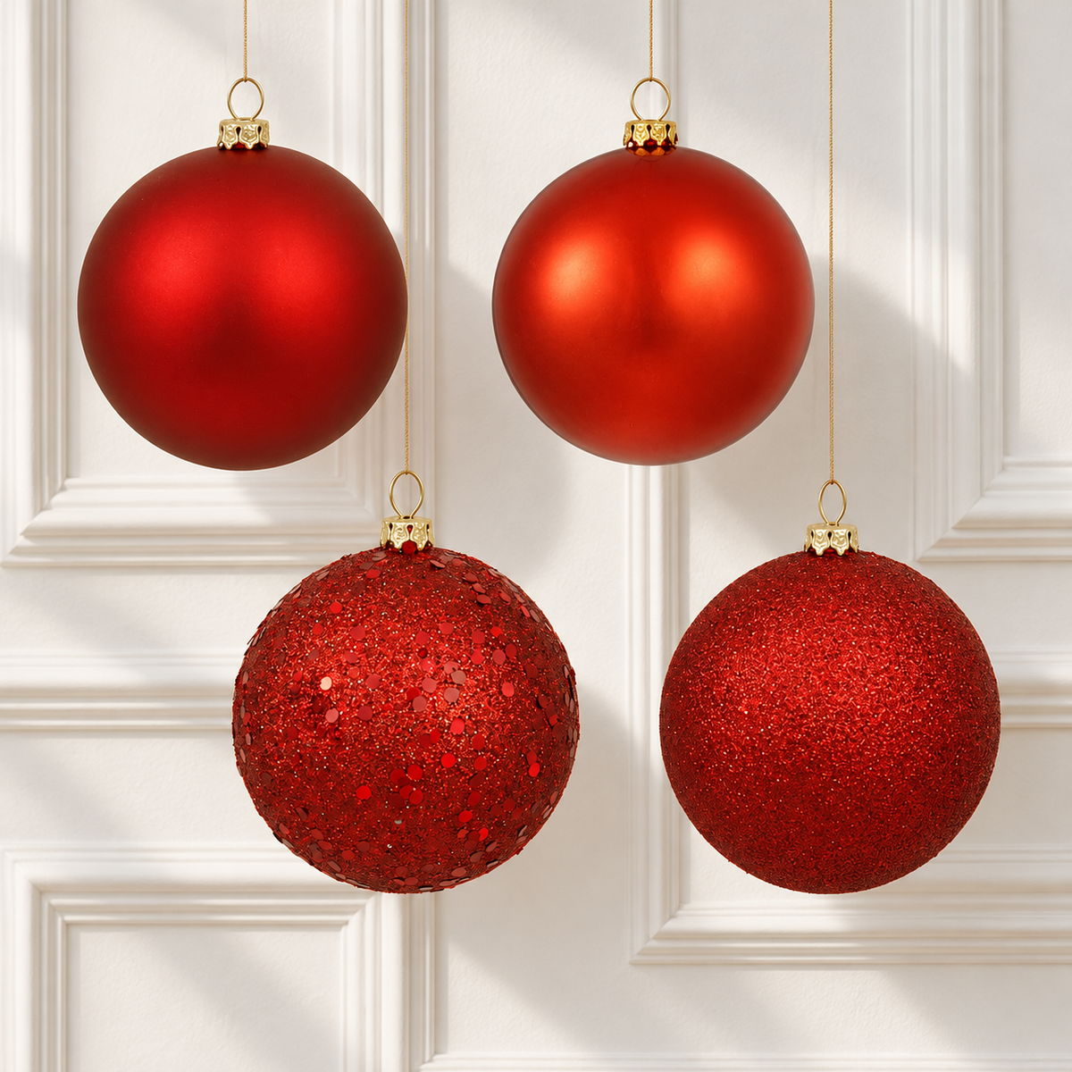 4" 4-Finish Shatterproof Ball Ornament Set - Red — view 2