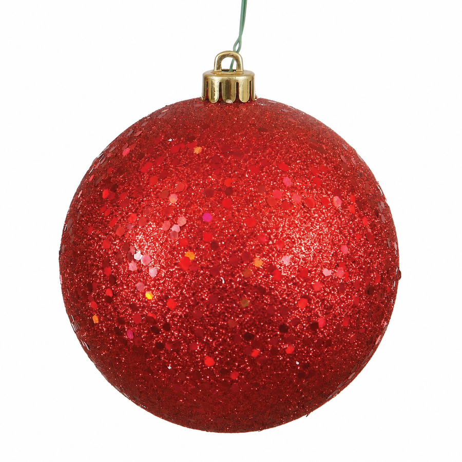 4" Shatterproof Ball Ornament - Red - Sequin - UV Treated - Bag of 6 4" (Set of 6)- Sequin