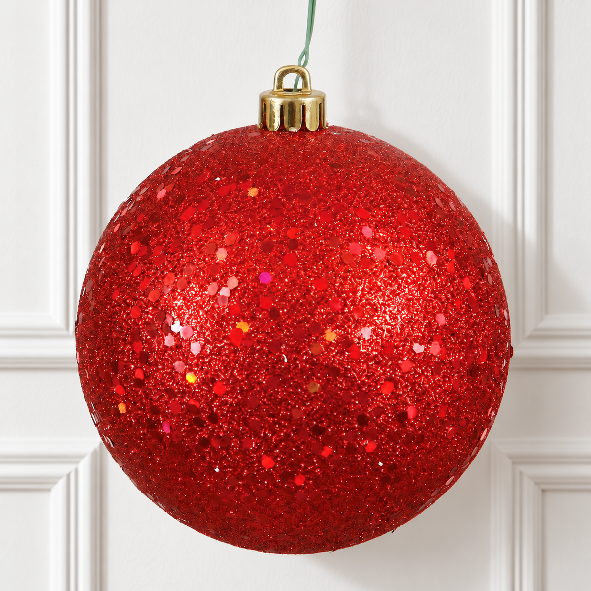 4" Shatterproof Ball Ornament - Red - Sequin - UV Treated - Bag of 6 — view 2