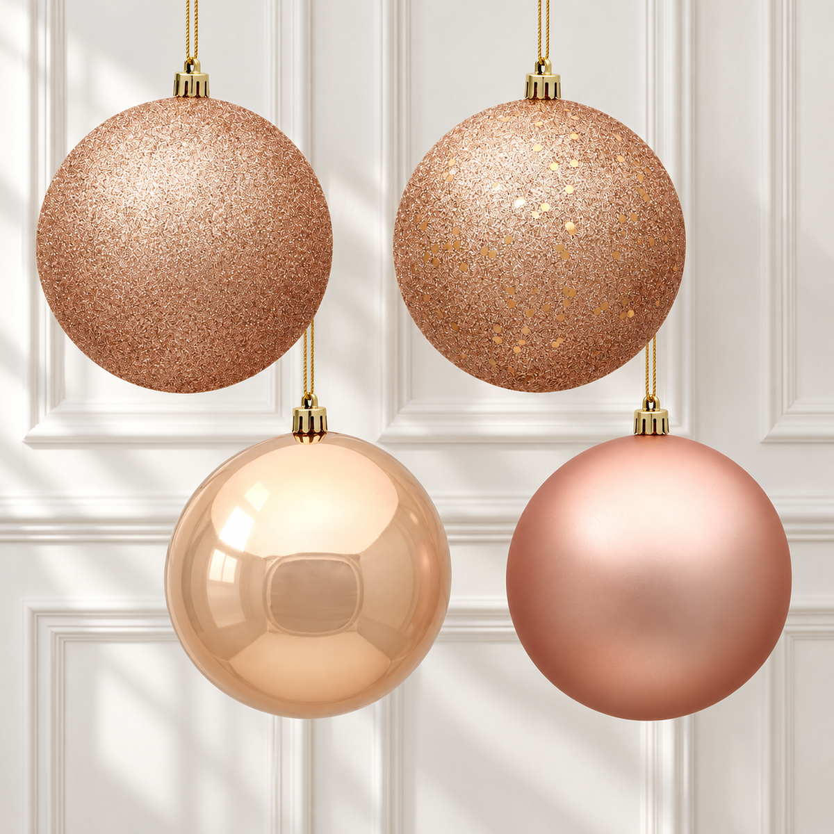 4" 4-Finish Shatterproof Ball Ornament Set - Rose Gold — view 2