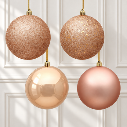 4" 4-Finish Shatterproof Ball Ornament Set - Rose Gold — view 2