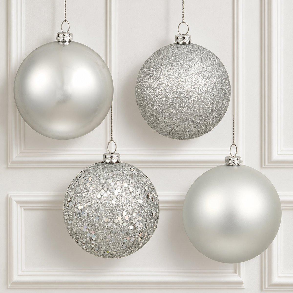 4" 4-Finish Shatterproof Ball Ornament Set - Silver — view 2