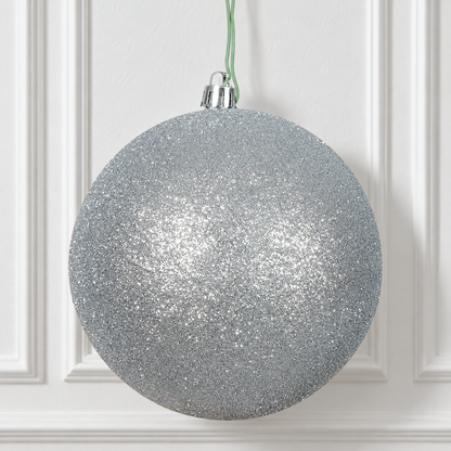 4" Shatterproof Ball Ornament - Silver - Glitter - UV Treated - Bag of 6 — view 2