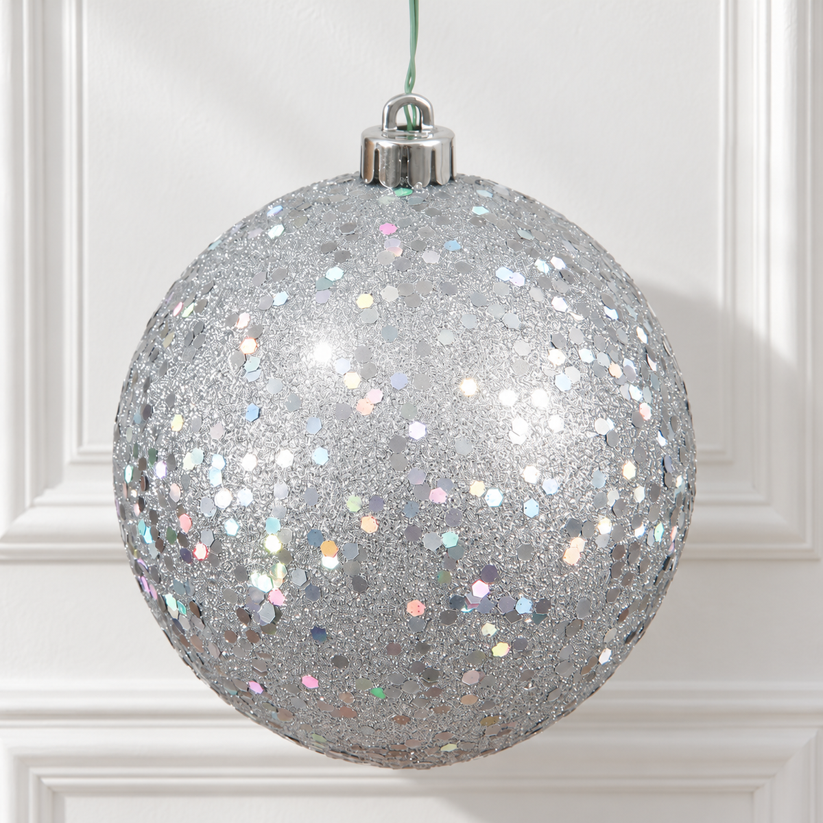 4" Shatterproof Ball Ornament - Silver - Sequin - UV Treated - Bag of 6 — view 2