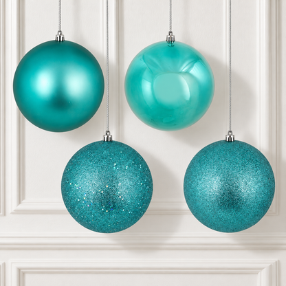 4" 4-Finish Shatterproof Ball Ornament Set - Teal — view 2