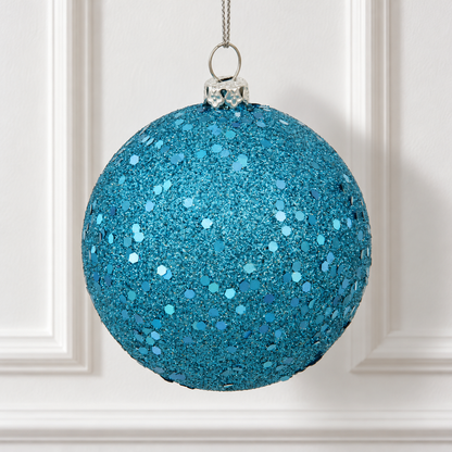 4" Shatterproof Ball Ornament - Turquoise - Sequin - Bag of 6 — view 2