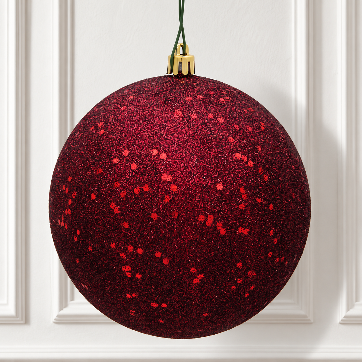 6" Shatterproof Ball Ornament - Burgundy - Sequin - Bag of 4 — view 2