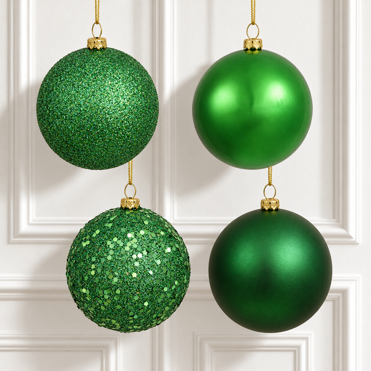 6" 4-Finish Shatterproof Ball Ornament Set - Green — view 2