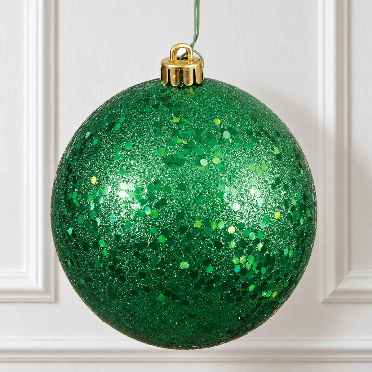 6" Shatterproof Ball Ornament - Green - Sequin - Bag of 4 — view 2
