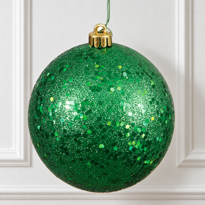 6" Shatterproof Ball Ornament - Green - Sequin - Bag of 4 — view 2